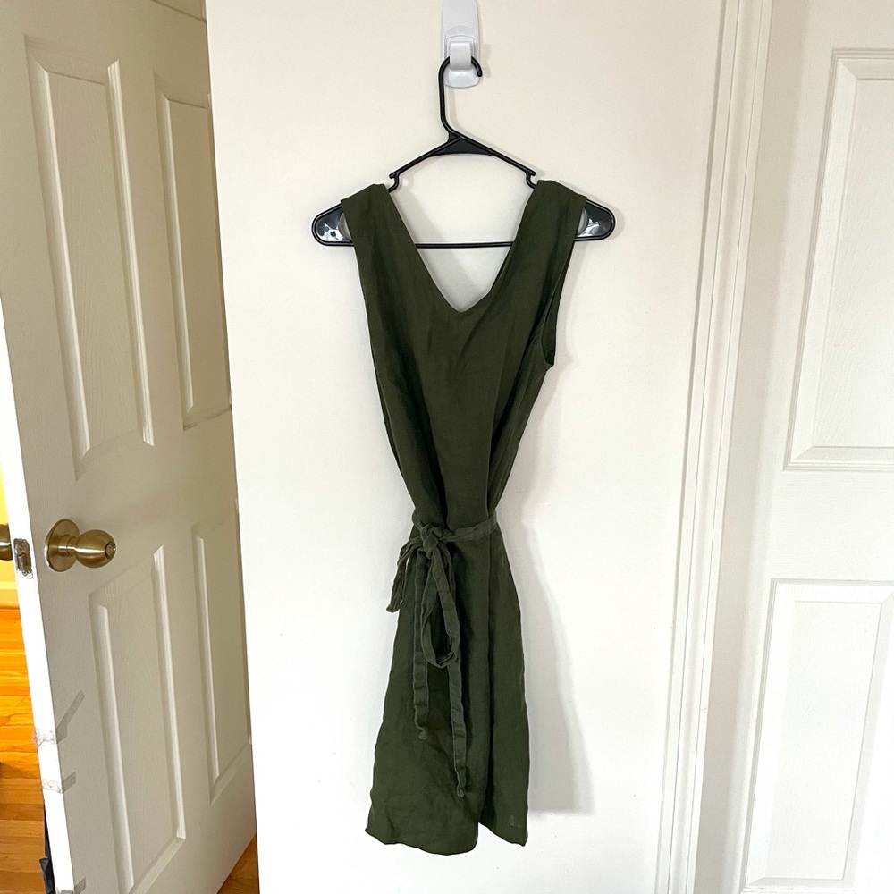 LinenFox Green Linen Dress, S/M